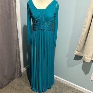 David's Bridal Teal Long Sleeve Gown